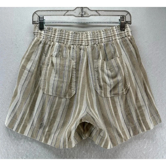 Briggs Shorts Womens Size S Striped Drawstring Tasseled Linen Blend Beige - Picture 2 of 10